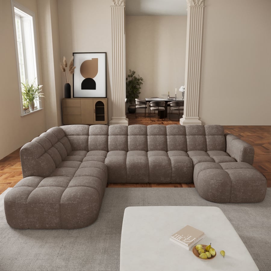 Canap&eacute; panoramique tissu taupe fonc&eacute; - Angle droit